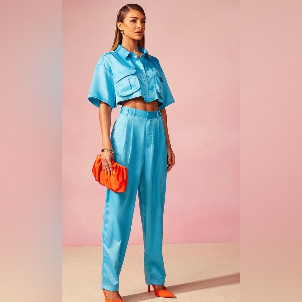 Blue Satin Utility Shirt